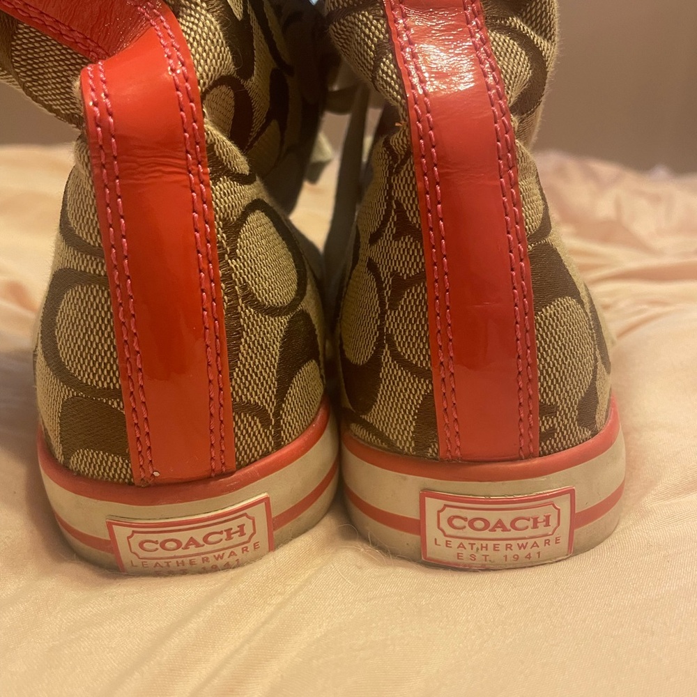 Coach Brown and White High-Top Sneakers - Picture 2 of 2